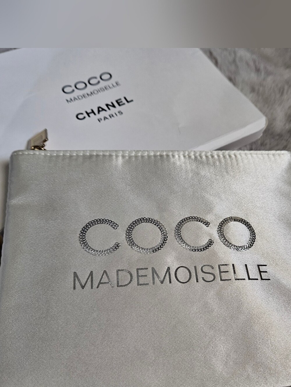 COCO Mademoiselle Off-White Satin Cosmetics Pouch